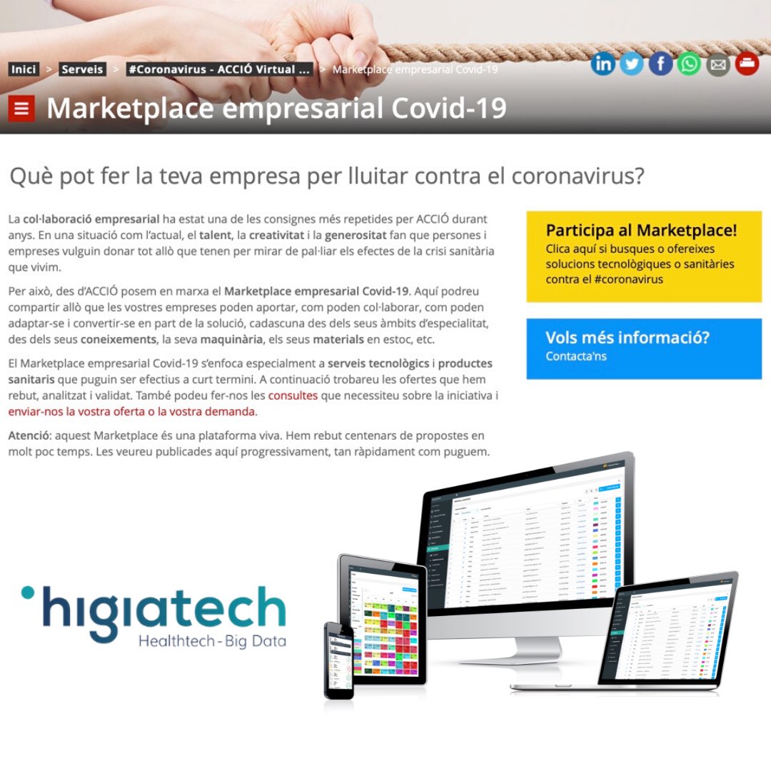 higiatech's tweet photo. Hola! @accio_cat ha incorporado nuestra plataforma de gestión de equipos de atención domiciliaria a su catálogo de servicios en el Marketplace Covid19. Nuestra solución permite la activación de servicios de urgencias a domicilio de forma automática. #accio https://t.co/oe8436RMvM