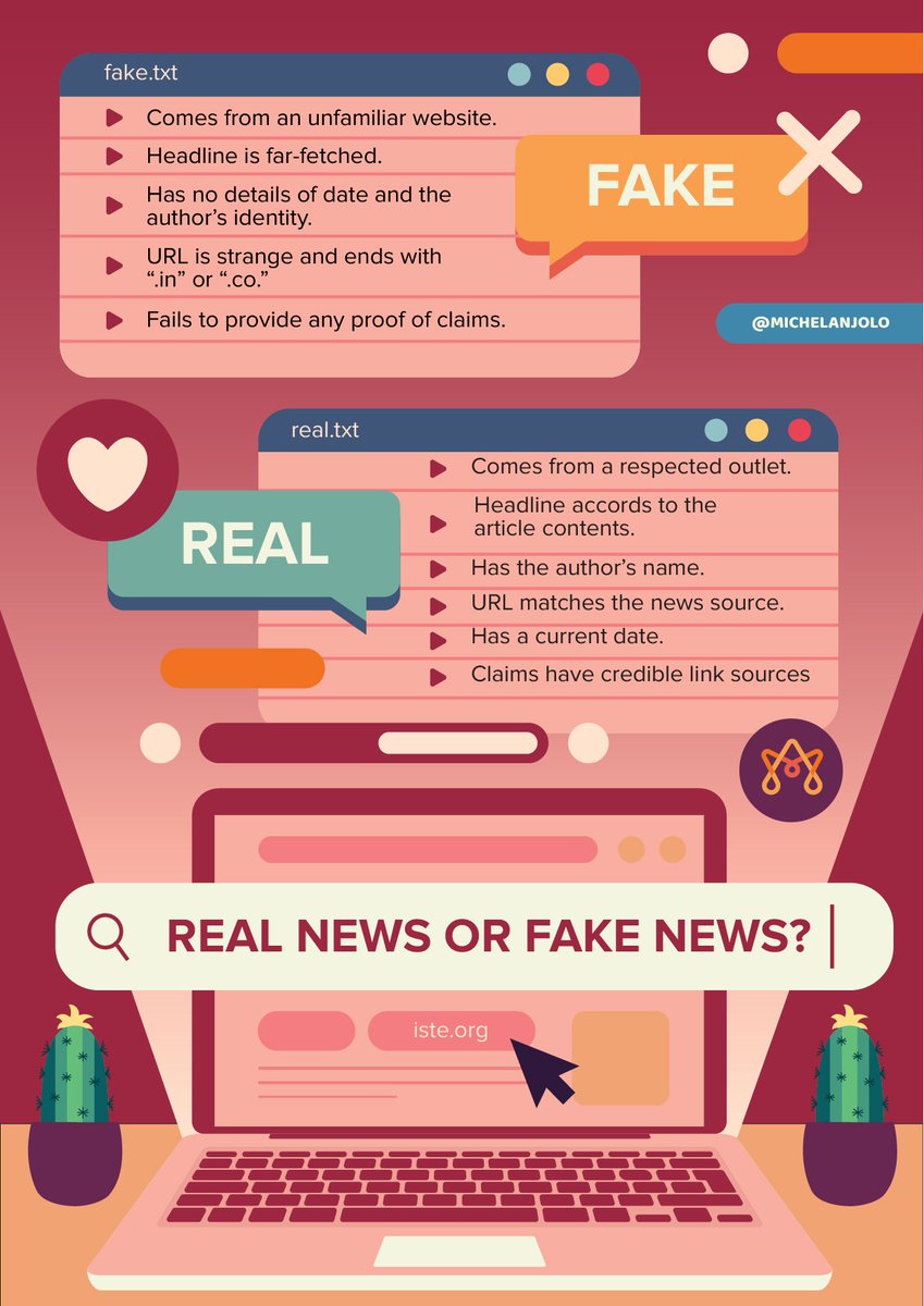 Michelanjolo_'s tweet photo. Prevent the spread of fake news by verifying the information you see online. Here are some infographics to help you out ✨ https://t.co/5nAg9dIhM1