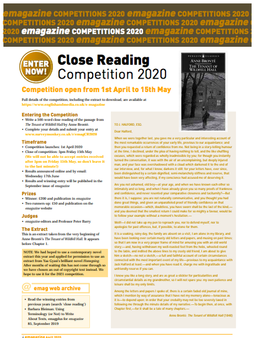 EMC's Close Reading Competition, for current sixth formers, is up and running and we've had our first entries in! Click link for full details. (Note that it's NOT for Y11s. We're hatching a plan to offer something specially for them straight after Easter!) englishandmedia.co.uk/competitions/e…