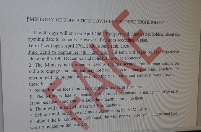 The fake Circular doing rounds on Social Media platforms about purported schools' reopening dates. 