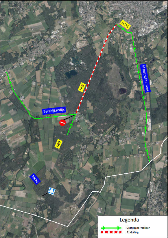 CorridorN69's tweet photo. De N69 Zuid (Luikerweg) is afgesloten van dinsdag 14 april 19:00 uur tot donderdag 16 april 16:00 uur ivm herstelwerkzaamheden aan het asfalt. Lees meer over werkzaamheden en omleidingsroutes op de website: https://t.co/fYwxVlR8Ly https://t.co/ZnKP0FFsAd