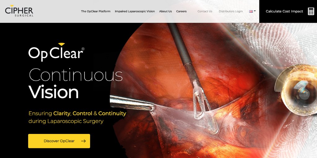 Cipher_Surgical's tweet photo. We are really excited to launch our new website https://t.co/Lo8nNEZY5M. Head over to learn more about the OpClear platform and how we can reduce operating costs through improving your procedural flow #continuousvision #claritycontrolcontinuity https://t.co/2aQzL8plt0
