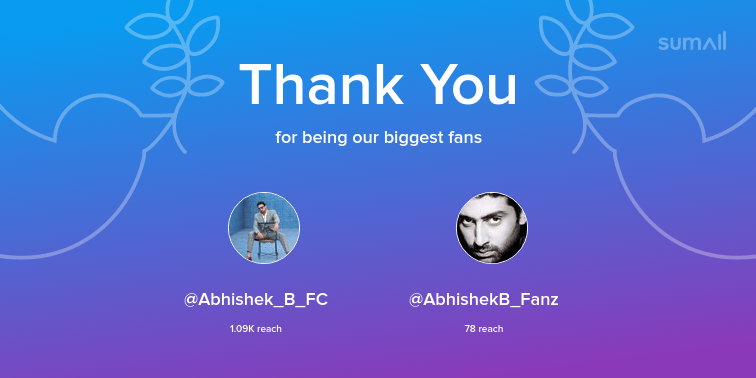 Our biggest fans this week: Abhishek_B_FC, AbhishekB_Fanz. Thank you! via sumall.com/thankyou?utm_s…