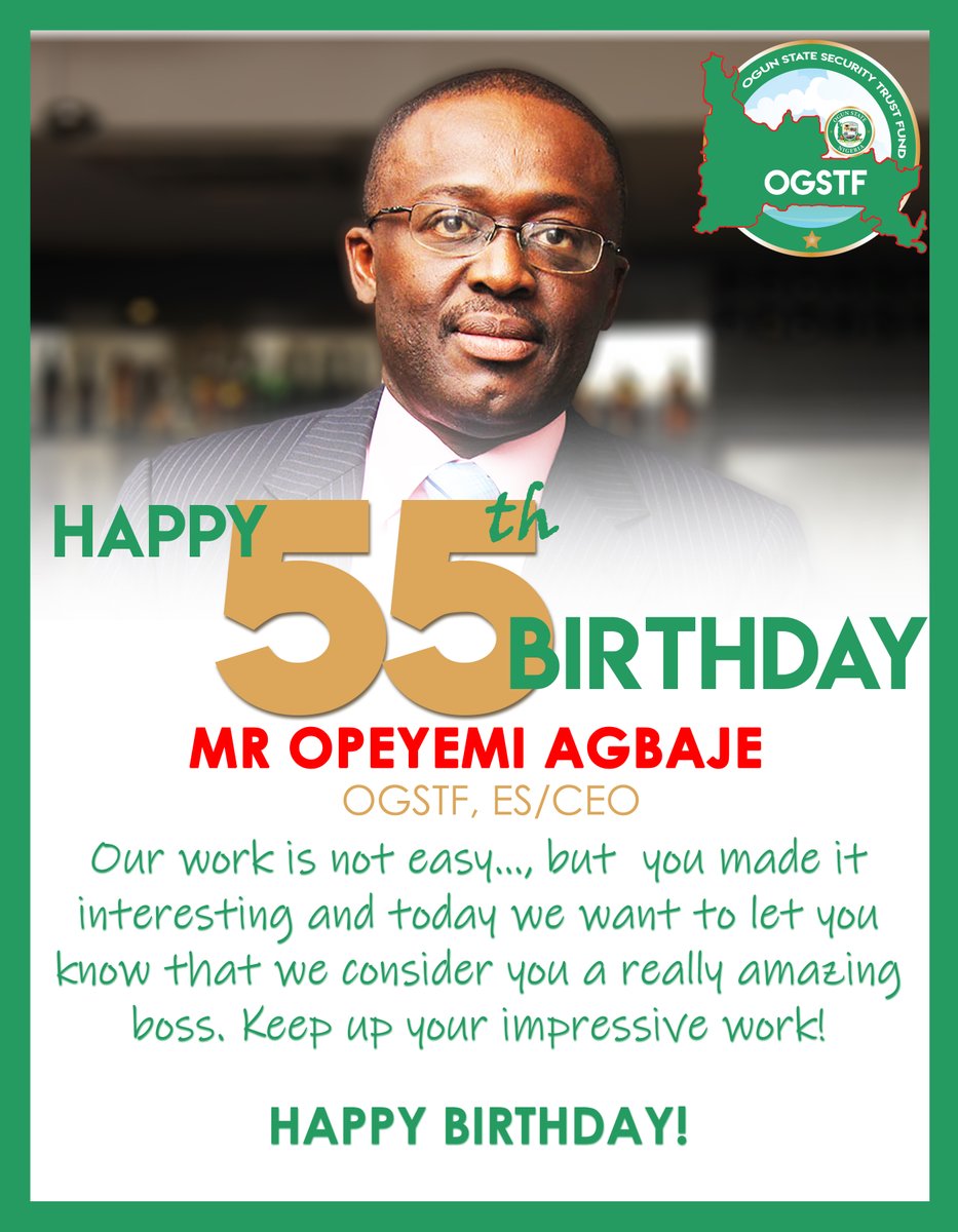 OGSTFofficial's tweet photo. Our work is not easy..., but you made it interesting and today we want to let you know that we consider you a really amazing boss. Keep up your impressive work!
@opeyemiagbaje HAPPY BIRTHDAY!
#OGSTF https://t.co/r1ndfN517H
