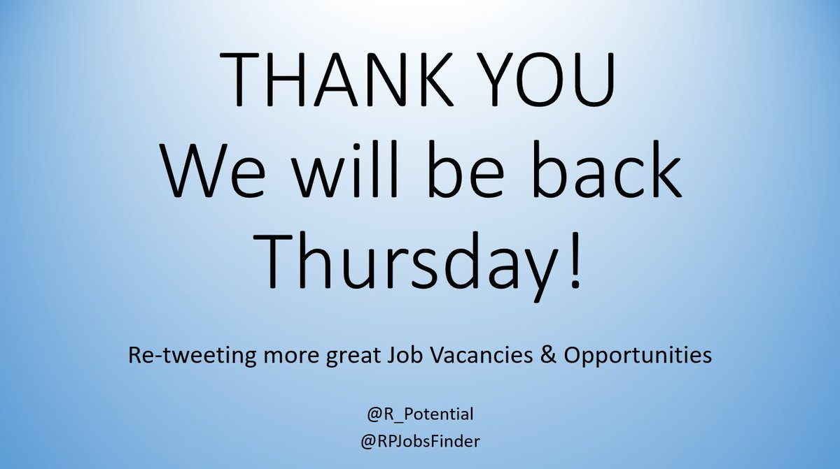 RPJobsFinder's tweet photo. Hope everyone enjoyed our Monday #Jobhour we will be back Thursday from 11am, sharing more great opportunities ๐#Jobs #Happyhour #Retweeting #Vacancies https://t.co/nq0YdRRQjn