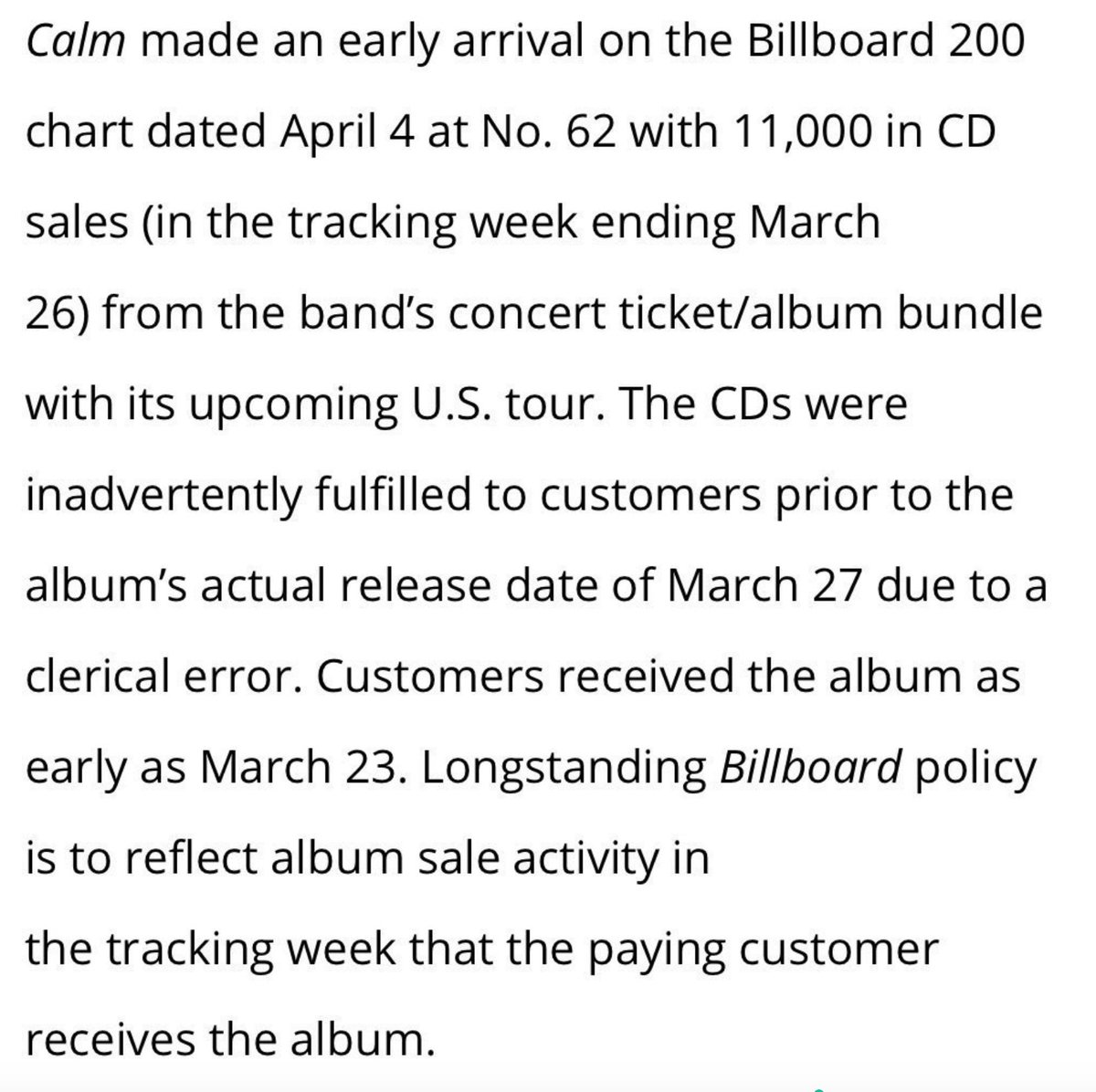 Billboard's "policy" is flawed, and they appear to hand select who it is applied to.Harry Styles, Ariana Grande, Justin Bieber, all have had early releases that did not impact their debut or charting placement.