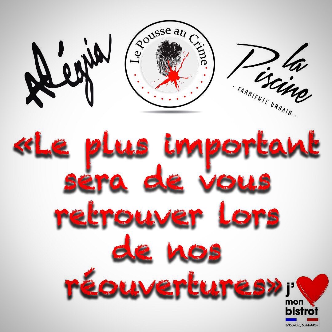 Vous ne nous trouverez pas sur #jaimemonbistrot , les temps sont durs c’est vrai, mais il y en a des plus malheureux que nous ... ce qui va compter le plus c’est votre présence quand on aura réouvert 🙏🏼🥳🔥 #teampoussealegriapiscine <a href="/Pousse_au_crime/">Pousse au crime</a> <a href="/lapiscinebar1/">lapiscinebar</a>
