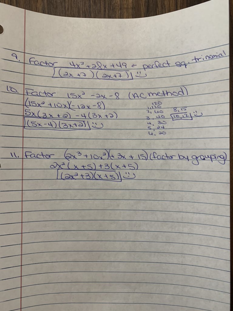 MCEMTHDept's tweet photo. MTH3: were still working through the large Alg1 End of Year Review. These are notes to go over factoring. I’ll include some videos on our google classroom. Please let me know if you need help or have questions https://t.co/v1hsr59cVS