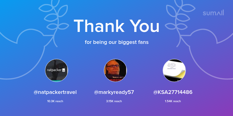 Our biggest fans this week: natpackertravel, markyready57, KSA27714486. Thank you! via sumall.com/thankyou?utm_s…