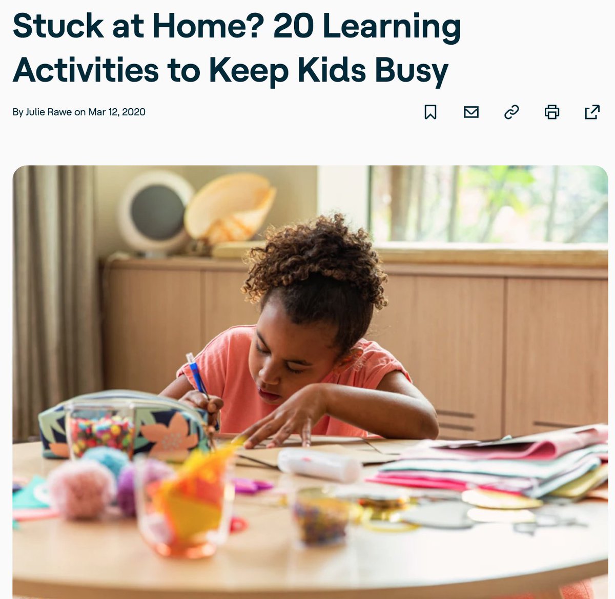 jolenefiar's tweet photo. Stuck at home? 20 things to keep kids busy and engaged. https://t.co/TDZkt5JG5E #LearnAtHome https://t.co/It7v82KXuF