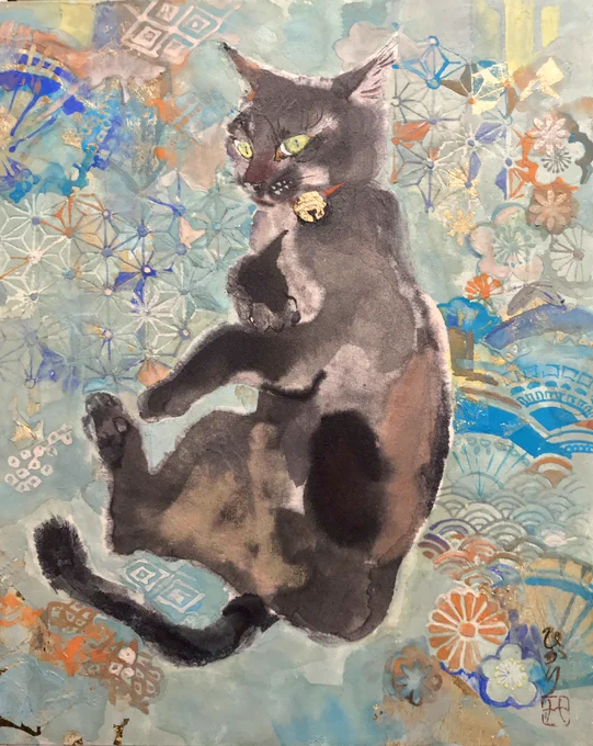 sayo  様よりご指名いただきましたありがとうございます!猫ばかり描いてます。最近鉛筆でのドローイングばかりだったので、煌びやかなのを。ではタイプの異なる方々を…いそざきなな( )さん浅井 拓馬( )くんよかったら!#絵描きつながれ 