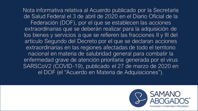Samano_Abogados's tweet photo. Nota informativa relativa al Acuerdo publicado por la Secretaría de Salud Federal el 3 de abril de 2020 en el Diario Oficial de la Federación (DOF). 
Ver nota: https://t.co/fJg1BsAZA7 https://t.co/6hviztJXAo
