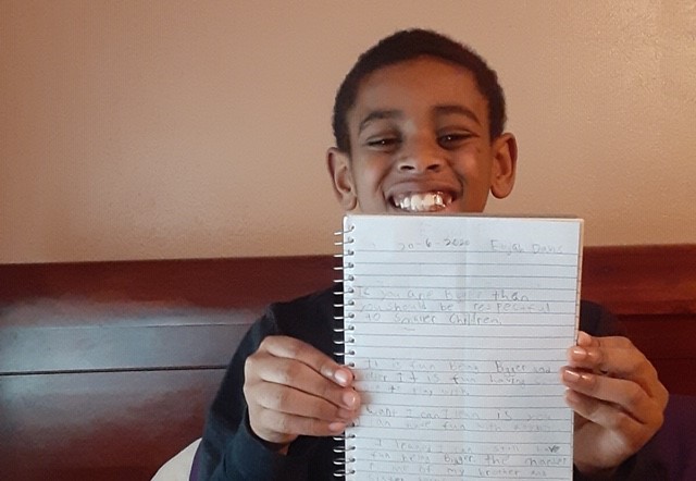 BoydBehaves's tweet photo. Checking in on "my" kids today.  Got this text back from this precious boy!  Look at that smile!  Day made.  @BoydBlackhawks #BetterTogether  #Missinghugs https://t.co/efmfNN9dhw