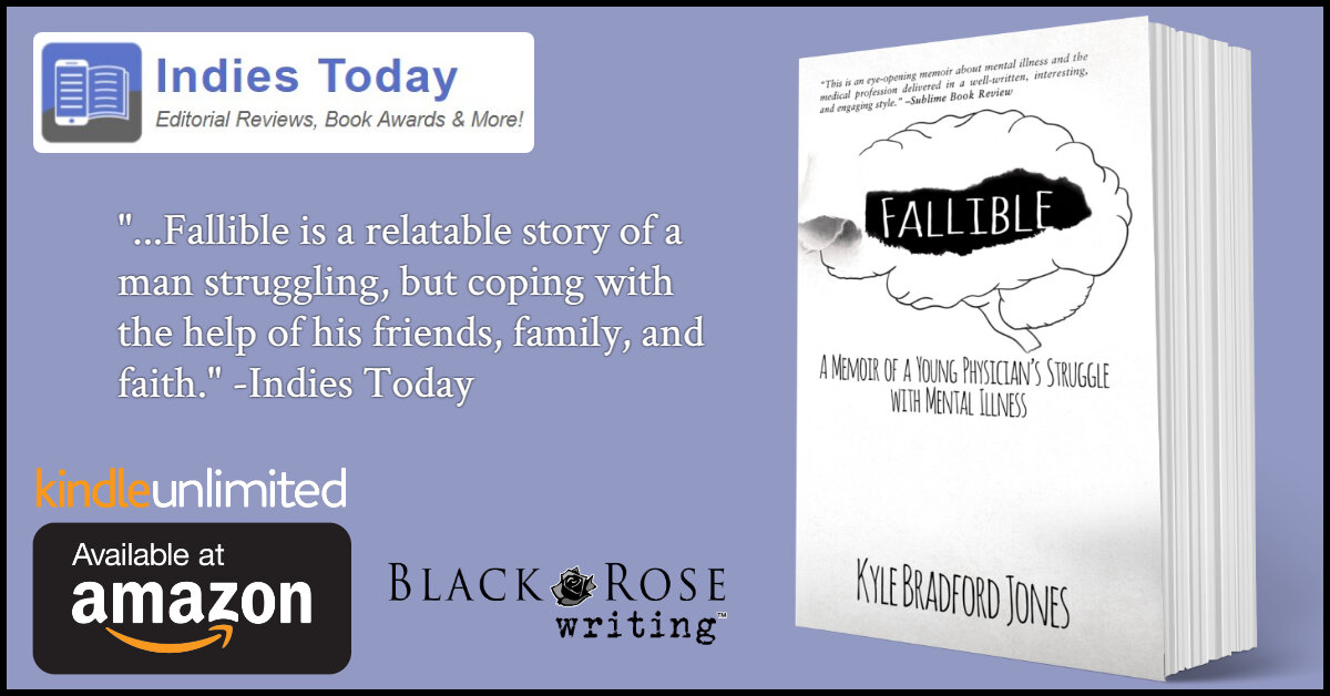 brwpublisher's tweet photo. New review from #IndiesToday on the recent release "Fallible" (https://t.co/AVZfIUpfwQ) by #BlackRoseWriting author Kyle Bradford Jones @kbjones11 now available for purchase! Check out the great 5 star review! #booknews #bookreviews #booklove #igbooks #bibliophile #amreading https://t.co/8lzFltuNNQ