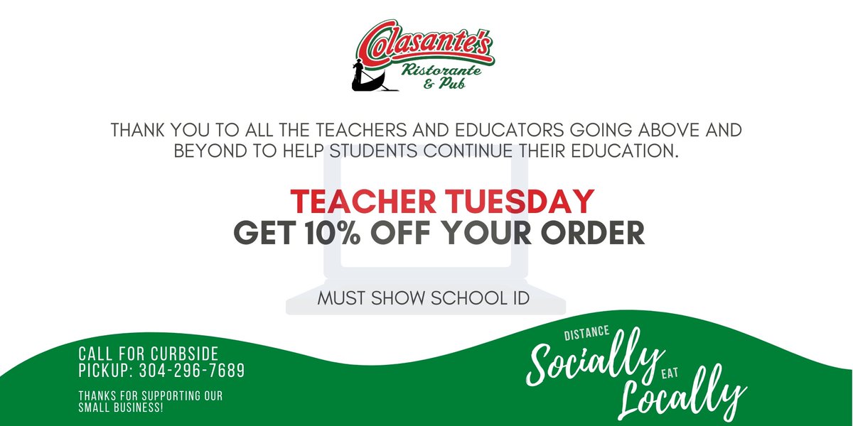 ColasantesWV's tweet photo. Happy Spring Break to the ones keeping kidsβ minds working and thinking during this time. Your care and compassion for your students is amazing! We appreciate you! β€οΈπβοΈππ#teachertuesday #thankyou #youRamazing #eatlocal #teachersareheroes #ourkidsareblessed #moncountysuper https://t.co/92Ho7wuei0