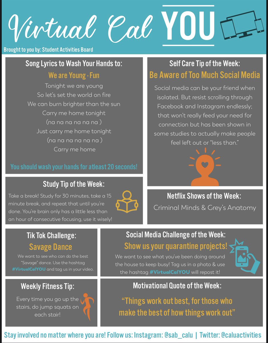 Happy Monday, Vulcans! Here is this weeks #VirtualCalYOU ‼️