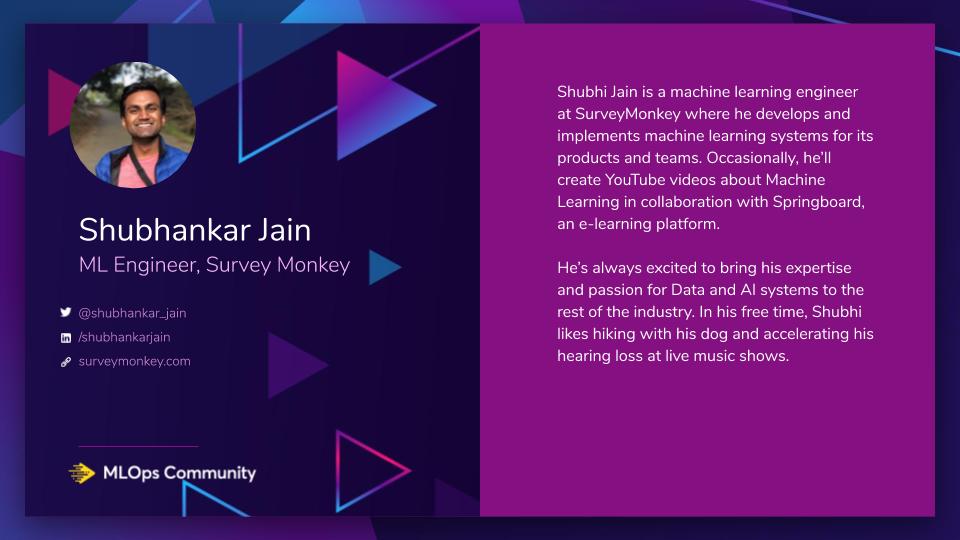 I'll be speaking on Wednesday on the MLOps Community podcast about building an ML platform at <a href="/surveymonkey/">SurveyMonkey</a>. Thanks for the opportunity <a href="/getdotscience/">dotscience</a>, looking forward to it!

Register here to listen: lnkd.in/gYezaeY