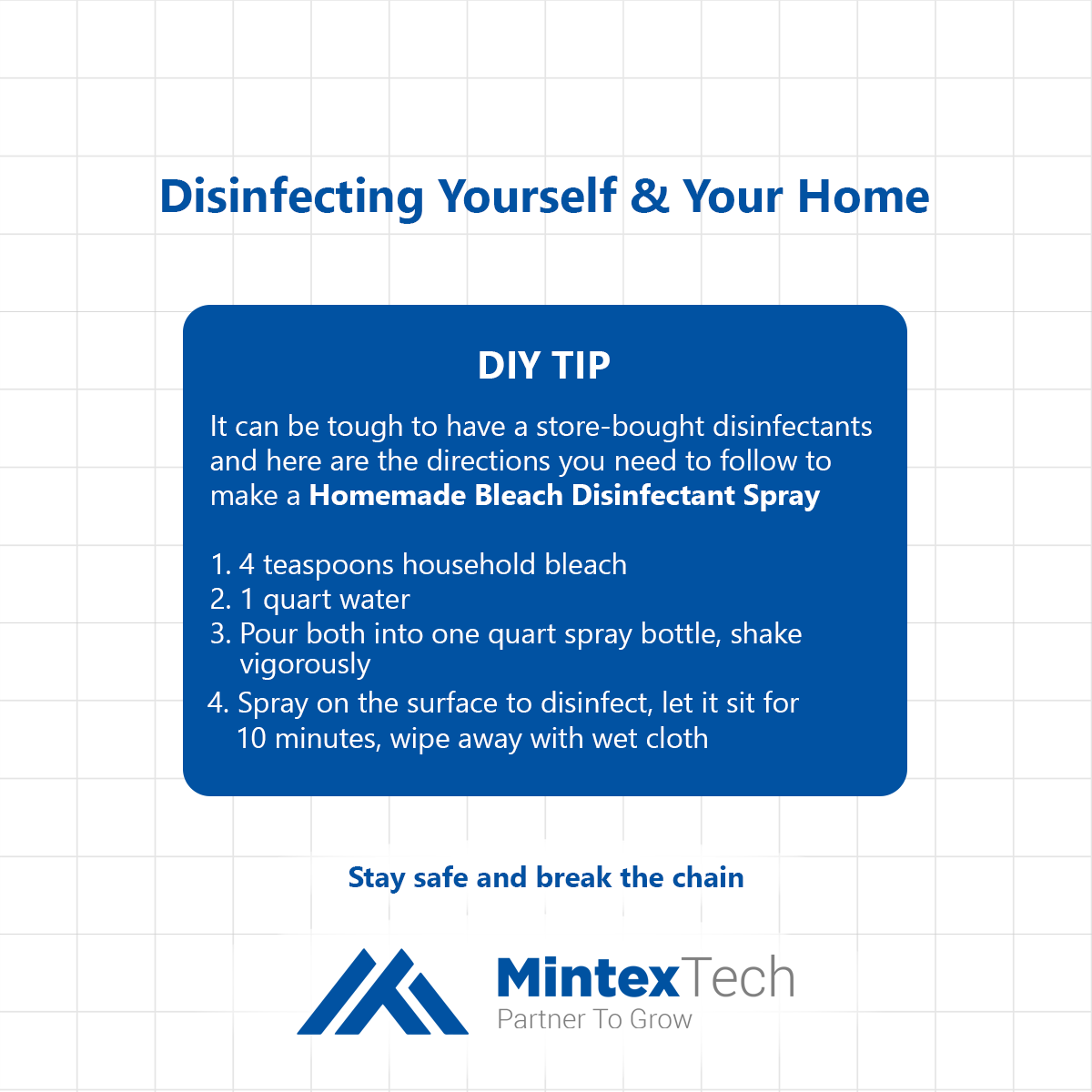 mintex_tech's tweet photo. With #Coronavirus cases spreading at a faster rate, #SelfIsolation has become a way of life. Here are some important measures for #Disinfecting yourself and your #Home. 

#MondayThoughts #COVID19Pandemic #Cleaning #disinfect #hygiene #safety #ITStaffing #HiringNow #MintexTech https://t.co/VWb5zYlnMs