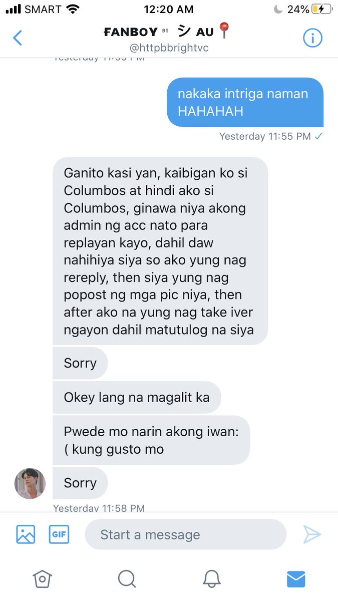 tinatanong ko sya kung sino yung ginamit niya na pic tas dalawa daw silang nag hahandle nung acc na yun pero tignan niyo ung convo ang sketchy AAAA