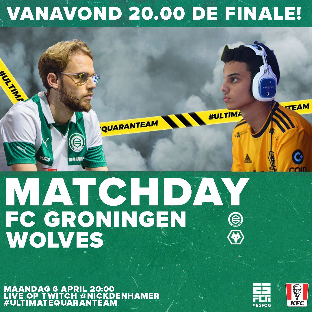 FCG_eSports's tweet photo. 📋 Opstelling tegen @WolvesEsports
Postema en van Kaam beginnen in de basis.
Heb jij nog een tip voor @nickdenhamer?
Come on boys!🟢⚪️
#UltimateQuaranTeam #ESFCG https://t.co/MCIQzJtEwn