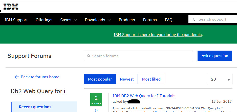 mckdrmoly's tweet image. The migration took a bit longer than expected, but the Db2 Web Query FORUM (Q&amp;amp;A) is up and running at its new home! ibm.biz/db2wq-forum. #db2webqueryi Be sure to be in the &quot;Db2 Web Query for i&quot; forum space!