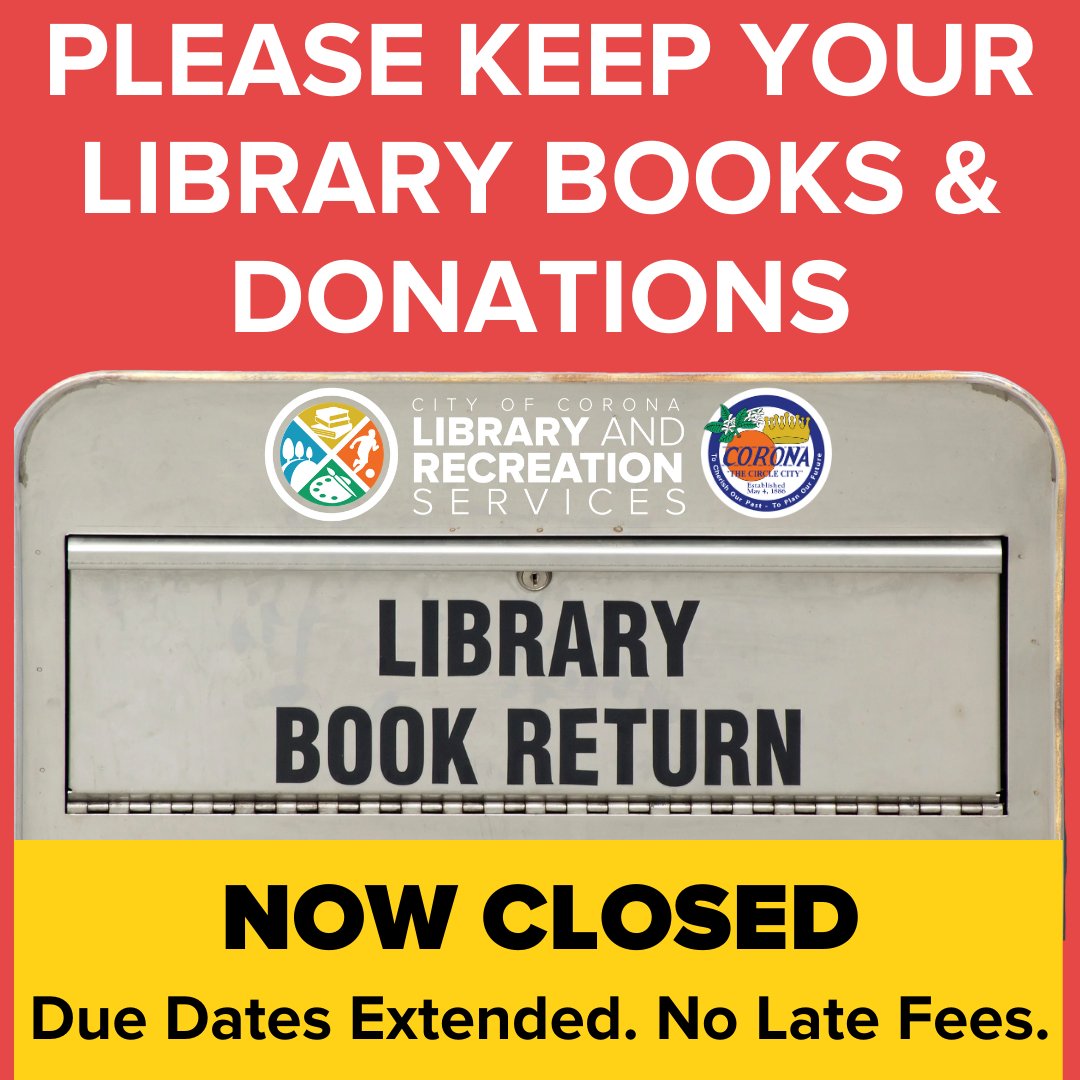 coronalibrary's tweet photo. ❗ 🔒 NEW LIBRARY UPDATE: Please keep your library books & donations. Starting April 6, 2020, all Library book drops are closed.
#coronapubliclibrary #coronalars https://t.co/QLBLhtYZQL