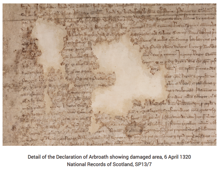 Unfortunately, it's time in Tyninghame was not a happy one and the document was greatly damaged by damp during its stay in East Lothian.Happily, it is now carefully conserved by  @NatRecordsScot, as befitting a document listed in UNESCO's "Memory of the World Programme." (4/12)