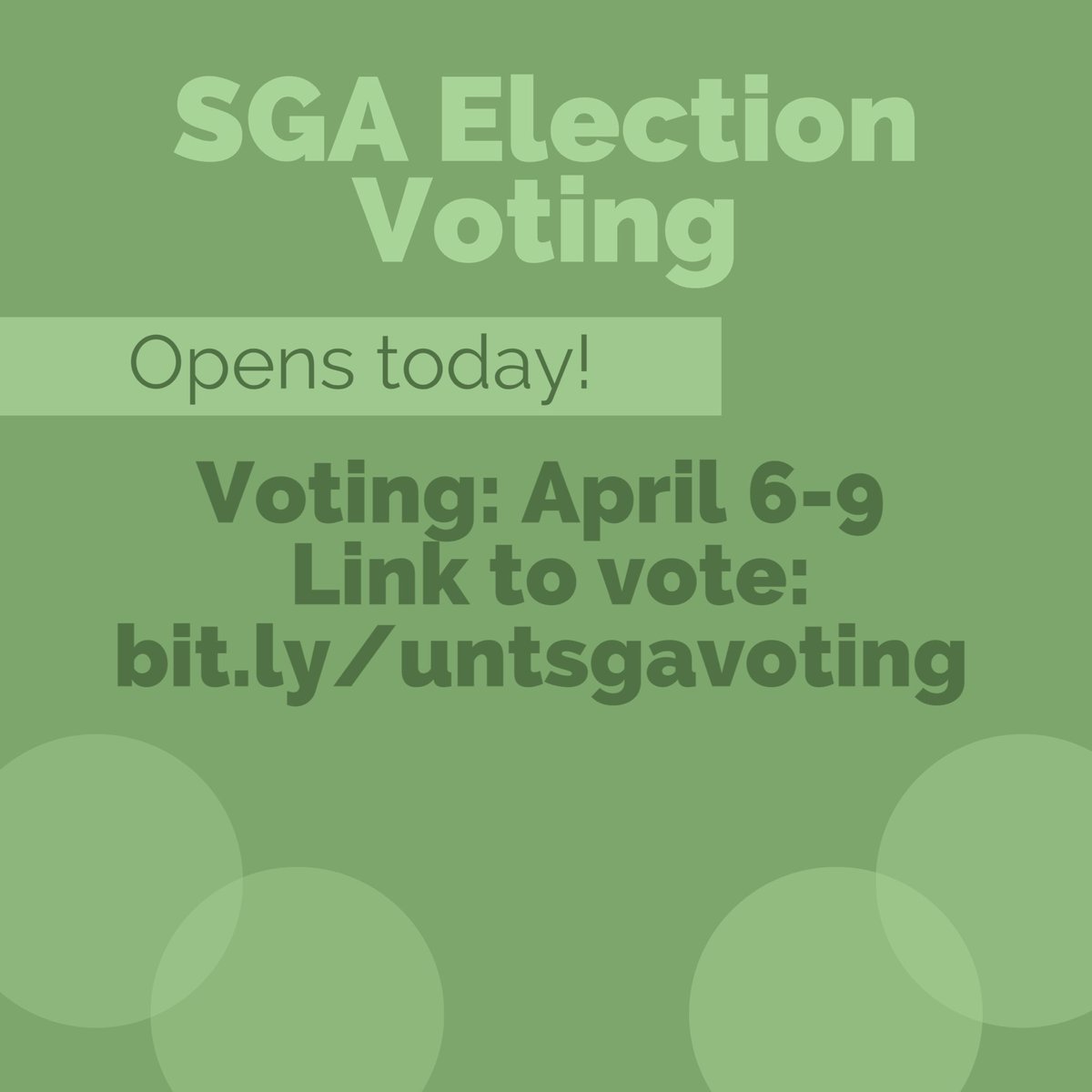 UNTSGA's tweet photo. Voting for the 2020 SGA Elections is now OPEN! Be sure to click the link in our bio to vote. 

Make your voices be heard! 👈🏼 https://t.co/zCAvECwmaO