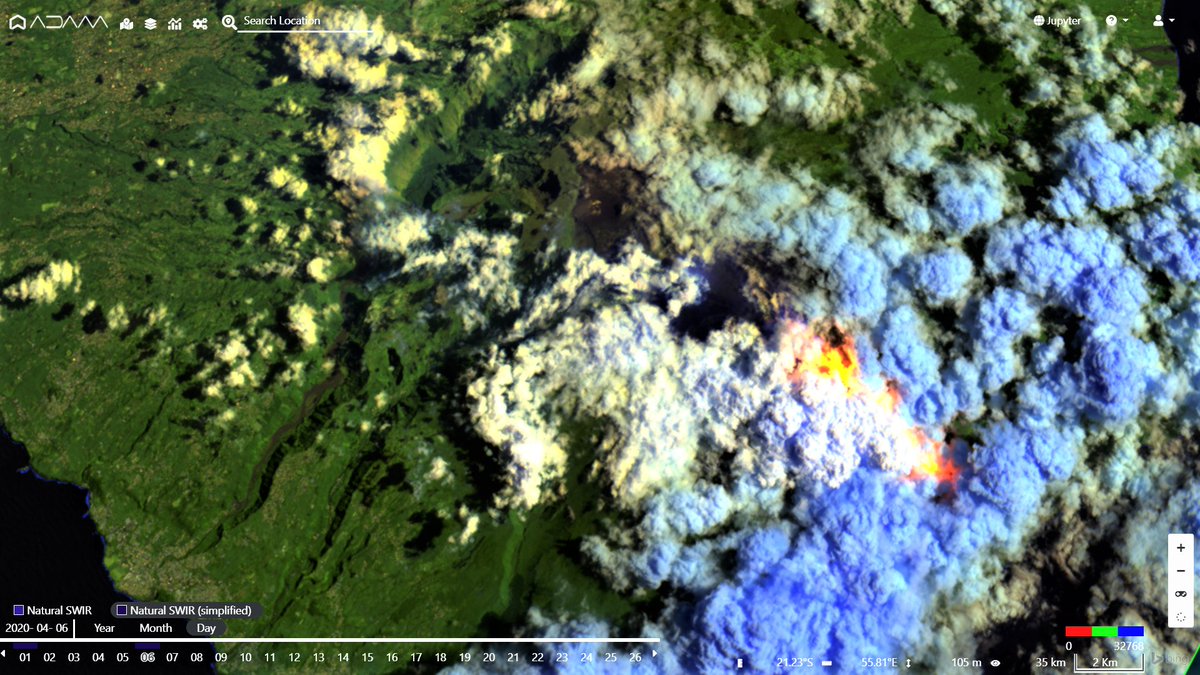 Very high activity of #PitondelaFournaise #volcano keeps on going. Eruption was clearly visible even with clouds today in the @CopernicusEU #Sentinel2 view captured at 06.35UTC.Image via @PlatformAdam #france @VolcanoYTz @UNAVCO @NESTA_US @nochedevolcanes
 @infomitigasi @ESA_EO