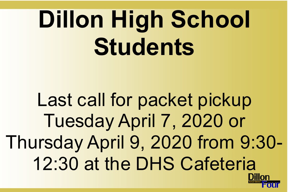 DillonDistrict4's tweet photo. DILLON HIGH SCHOOL:
Packet Pick-Up #DillonHS https://t.co/TaOWgp4tWE