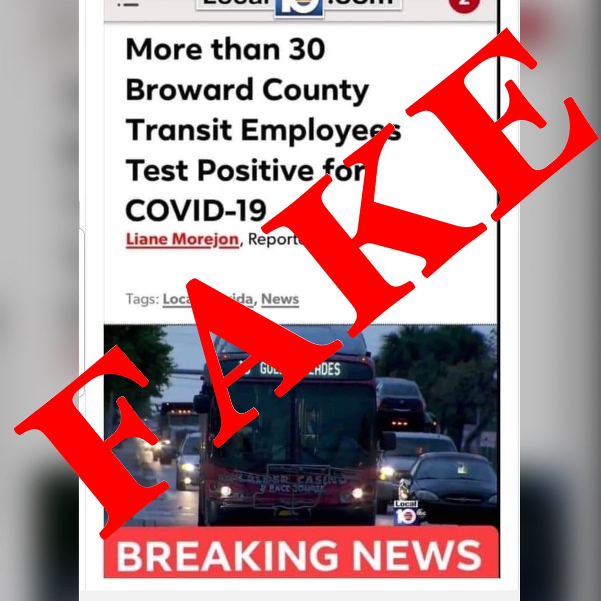 (6/?) In conclusion, if you see an image with my name on it from  @WPLGLocal10 claiming that more than 30 Broward Transit workers were found to have coronavirus, it is simply FALSE. The image is a fake. I have not written such an article & no one at Local 10 has reported this.