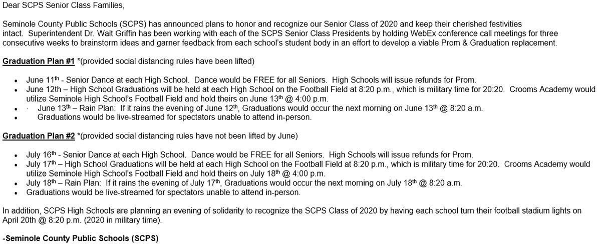 PJHagertyHS's tweet photo. @2020_hhs Please see the information below concerning new plans for graduation and prom. https://t.co/XCgjbb21Ff