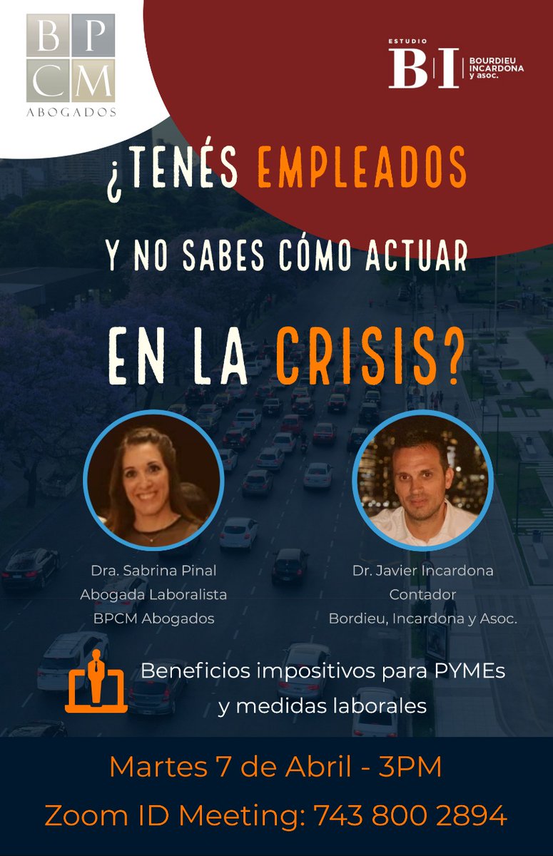 biestudio's tweet photo. BENEFICIOS IMPOSITIVOS PARA PYMES Y MEDIDAS LABORALES
BPCM Abogados y Estudio BI le están invitando a una reunión de Zoom programada libre y gratuita.
Compartimos invitación y nuestra publicación en IN https://t.co/GO5s4NiVNO
Sumamos valor ! #biestudio #bpcm https://t.co/RxQjdQbr2X