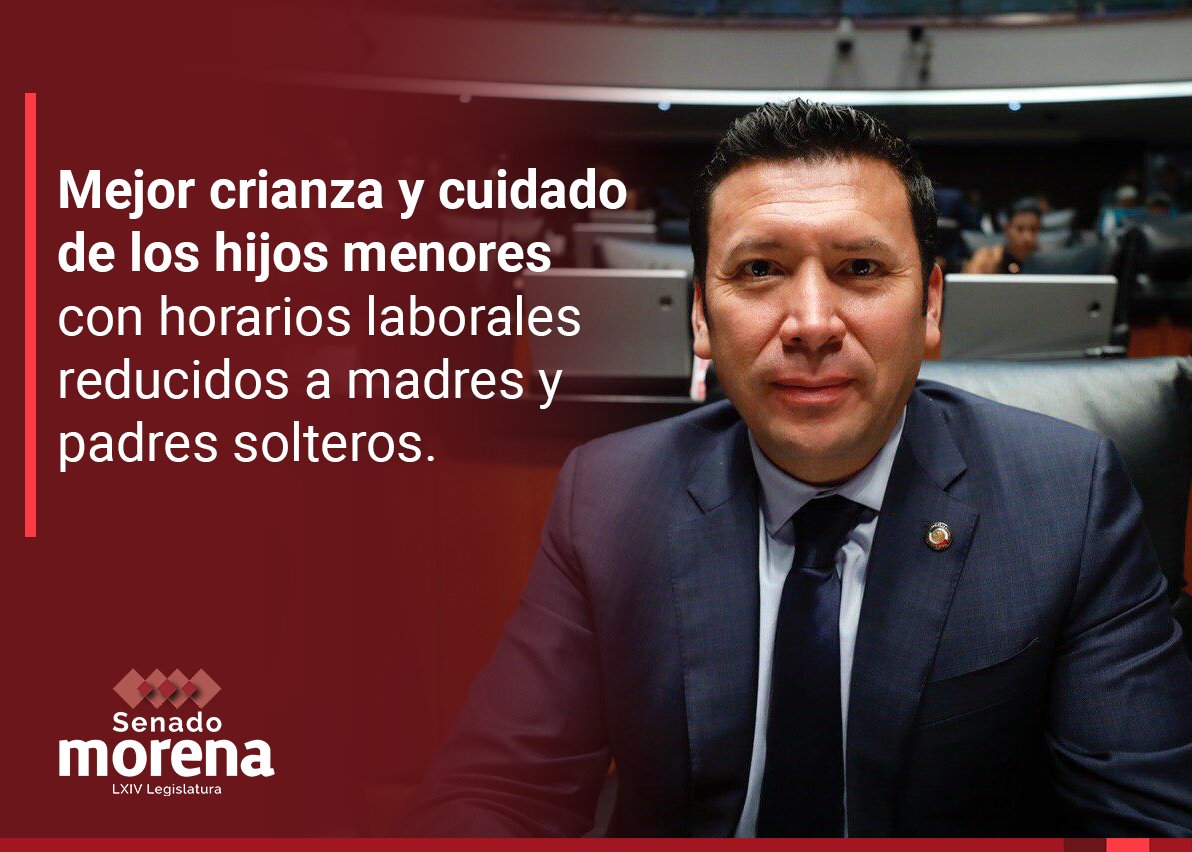 MorenaSenadores's tweet photo. Propone @JJJimenezY reformar las jornadas laborales, a fin de que las madres y padres a cargo del #cuidado y crianza de sus menores hijos, puedan pasar mayor tiempo con éstos, y de esa manera #fortalezcan los lazos afectivos y se disminuyan riesgos a los infantes. https://t.co/Sb7OEfvEBj