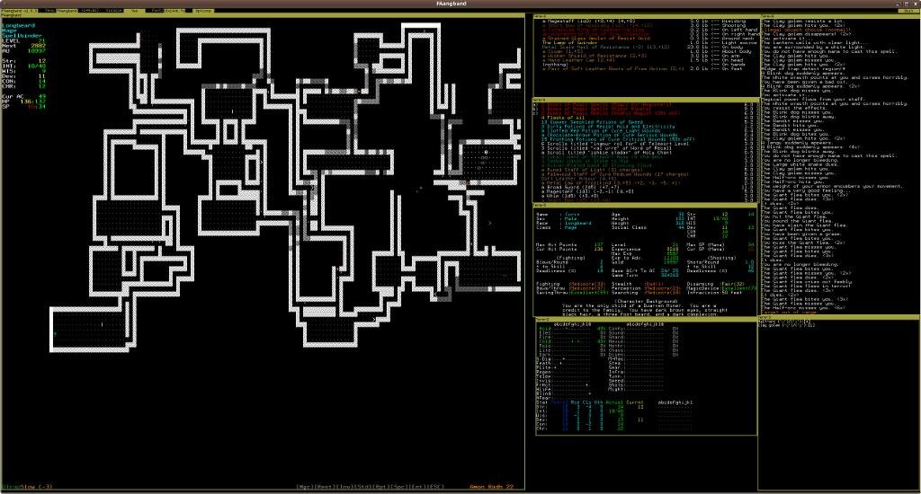 66. AngbandRoguelike fork del Moria original de 1980. Acabó adoptando su nombre final en 1994.Ambientado en el mundo de Tolkien (su nombre viene de la fortaleza de Melkor), ahora tiene interfaz con sprites además de ASCII (aunque a mí me gusta jugarlo en modo texto XD)