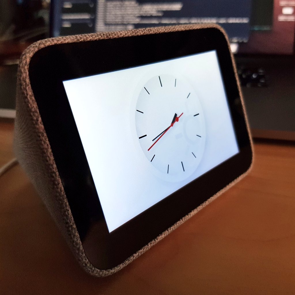 OrestesGaolin's tweet image. I just received my prize in #FlutterClock challenge - the @Lenovo smart clock. Wanted to check out my #Flutter clock face but unfortunately there's no developer mode available 🤷♂️ Either way pretty fun device. Thanks @MartinAguinis @nlycskn @timsneath! 🎉