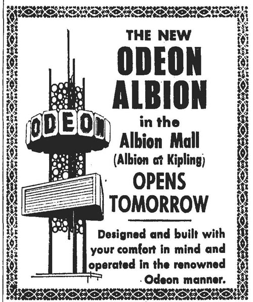 6) Finally, the grand opening that week of the Odeon Albion, which, as the Albion Cinemas later became one of the largest Bollywood theatres in North America. G&M, December 24, 1964.  #TOhistory