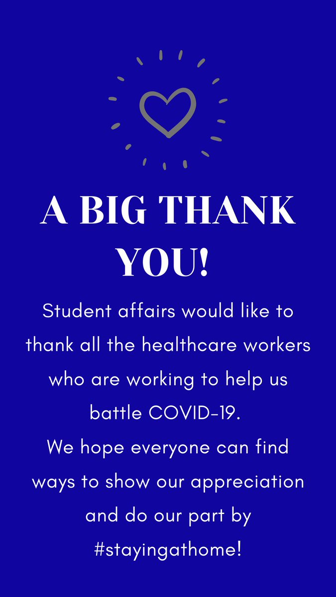 MUStudentLife_'s tweet photo. Student affairs appreciates all the healthcare workers who are helping us battle COVD-19. Show your appreciation by #StayingAtHome! https://t.co/Z6alNsRj22