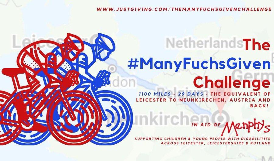 Deacyliam's tweet photo. Do any gyms or businesses have an exercise bike or static bike I could borrow whilst in isolation to complete this challenge for @MenphysUK?
11,000 miles in the #ManyFuchsGiven challenge to Neukirechen, Austria hometown of @FuchsOfficial and back.
Please let me know ππ» https://t.co/3efi6P0Voe