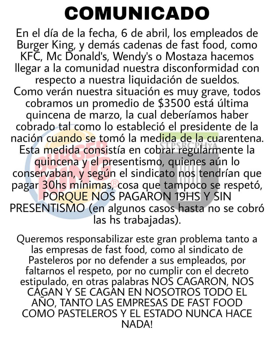 saturnook's tweet photo. #NoCompresElCombo Ayúdanme a hacerlo viral. @alferdez esto es real. Por facebook, Instagram nos están censurando, nos bajan los post y a algunos les cerraron la cuenta. Si tenés a alguien que trabaja o trabajas en algún fastfood, RT. Conta tu experiencia. https://t.co/2Id7dkvyJX