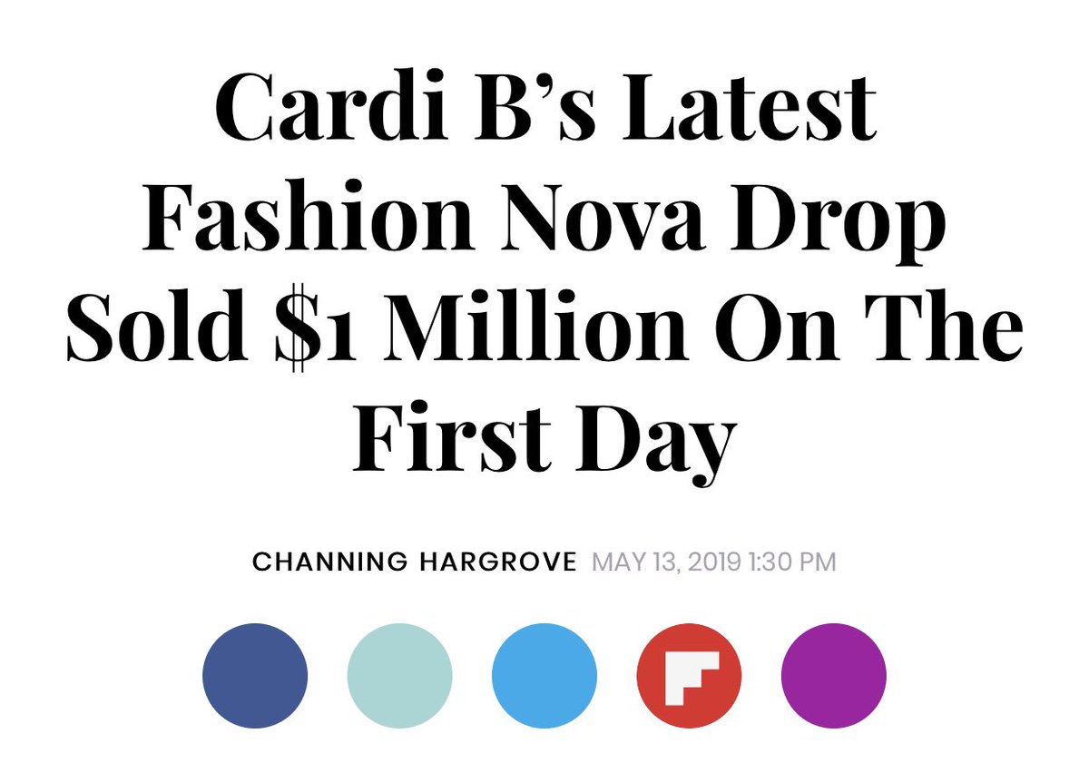 In May 2019, Cardi would release her second Fashion Nova collection. The collection would gross $1M dollars in its first 24 hours.