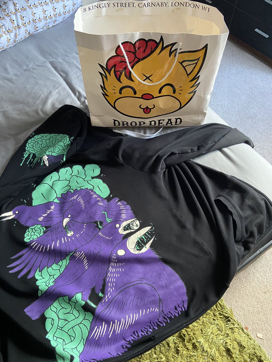 horrorshow1x's tweet photo. @DropDeadUK Bird brain hoodie. Still Iove this even though it’s rather holey these days. Somehow I even still have the bag it came in ❤️ https://t.co/0uGlyCLnMD