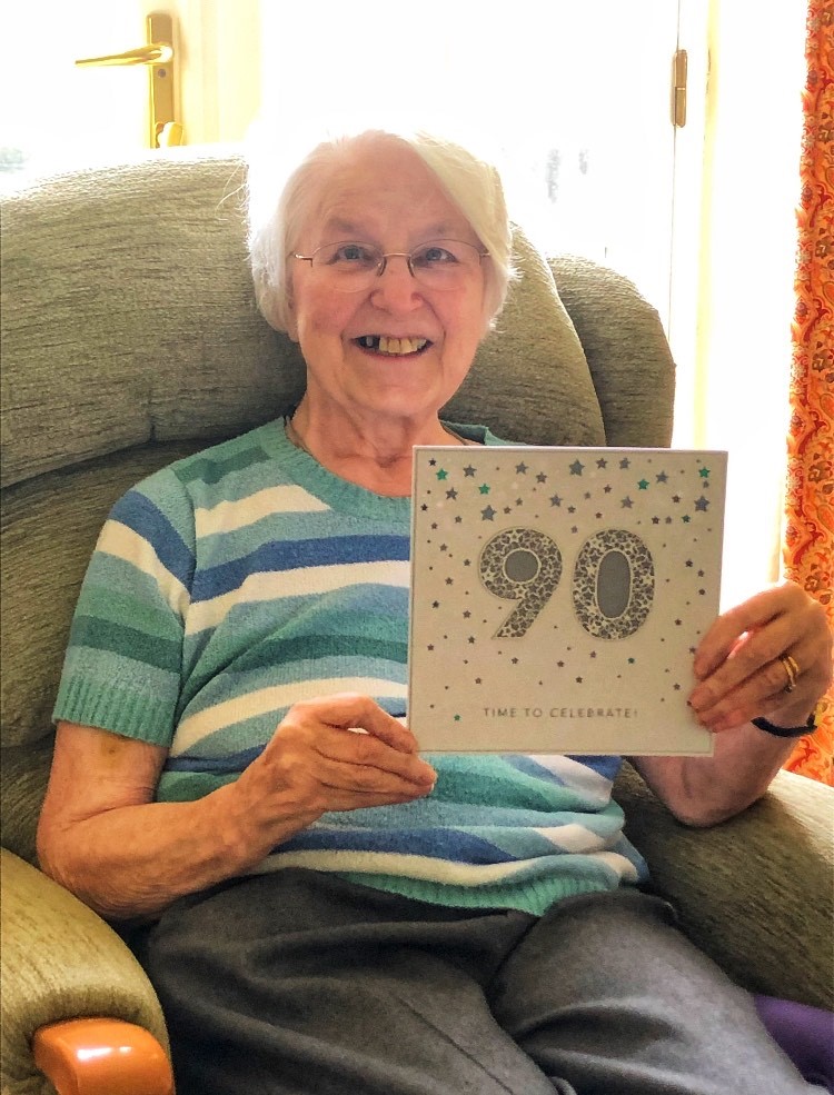 BirtleyHome's tweet photo. Happy 90th Birthday to a special lady, whilst we have to social distance, we still enjoyed singing to you spaced out in the courtyard, and enjoyed your cake with you, along with your fellow Residents✨#90thbirthday #nursinghome #StayHome #StayHomeSaveLives https://t.co/2f77NOibuG