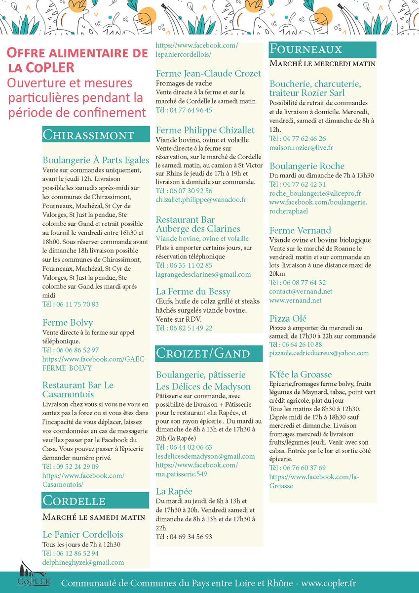 HRoffat's tweet photo. Pour vous accompagner dans vos démarches voici un inventaire des #commerces #alimentaires du territoire de la #CoPLER qui vous accueillent pendant cette période de #ConfinementGeneral confinement. +d'infos https://t.co/H9BFbHra2W https://t.co/UoTJxkn08S https://t.co/bsPgJKLp7c