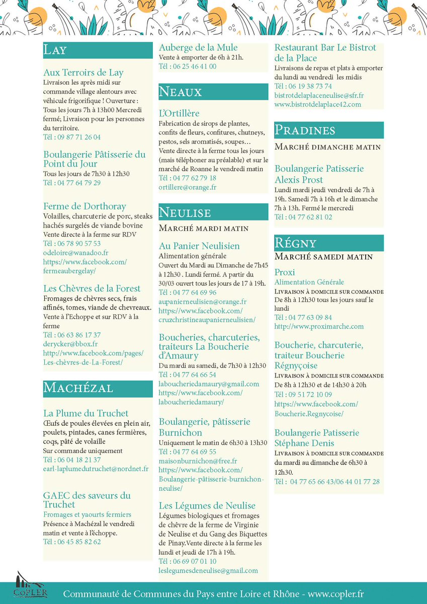 HRoffat's tweet photo. Pour vous accompagner dans vos démarches voici un inventaire des #commerces #alimentaires du territoire de la #CoPLER qui vous accueillent pendant cette période de #ConfinementGeneral confinement. +d'infos https://t.co/H9BFbHra2W https://t.co/UoTJxkn08S https://t.co/bsPgJKLp7c