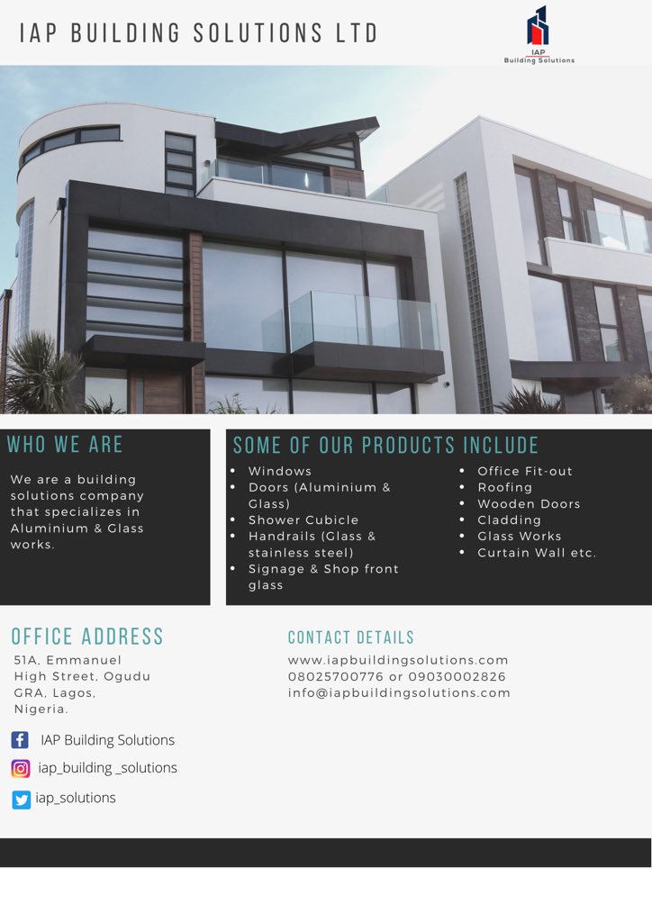 iap_solutions's tweet photo. Who we are and what we do.

IAP Building Solutions is a building solutions company that specializes in Aluminum and Glass. https://t.co/uckJ0FNTwq