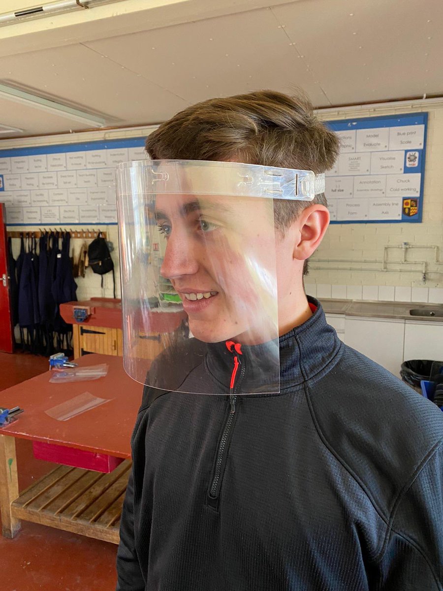 FormbyHighDT's tweet photo. Great idea realised! Dan Hunters great idea to laser cut visors for our local key workers is now a production line! Thank you to Mr Rigby’s for all of his technical skills and help. https://t.co/CgUOEOUBAN