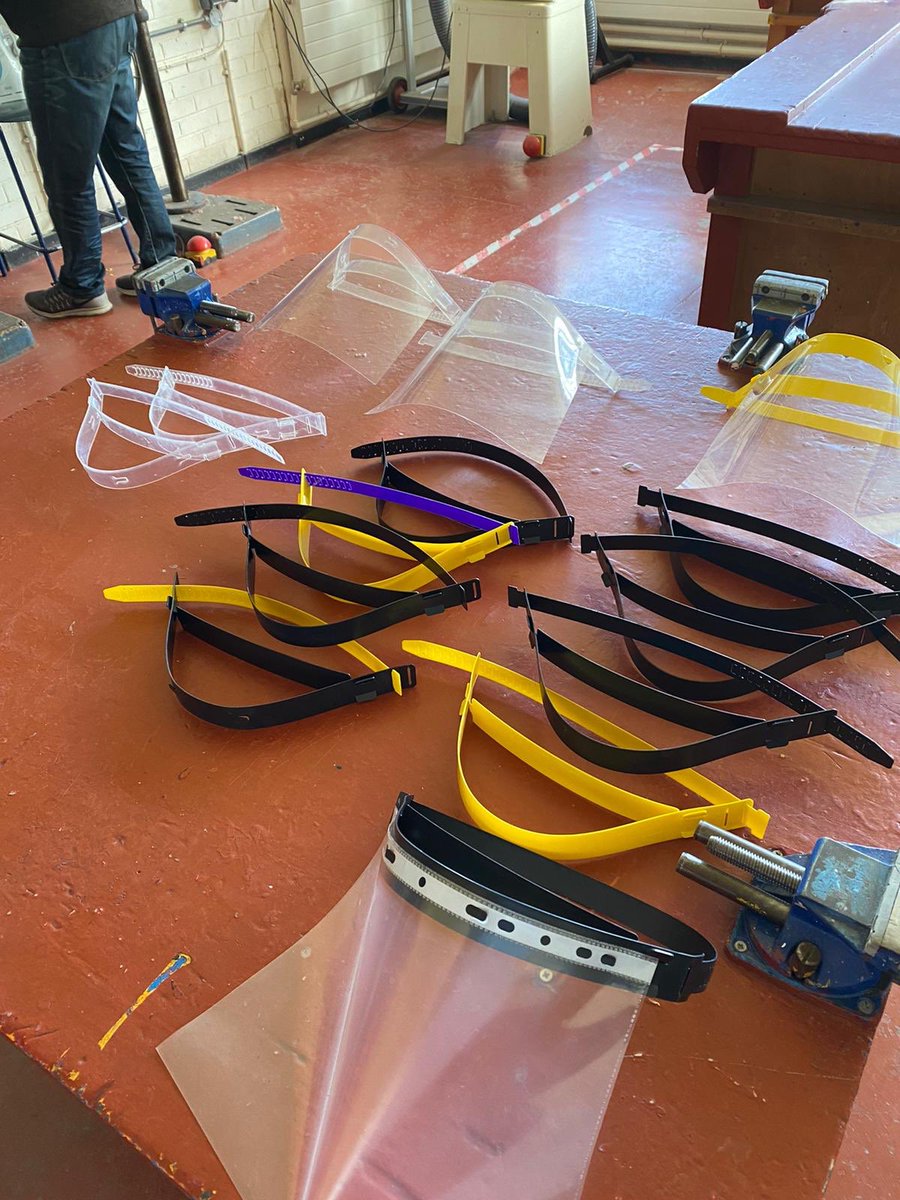 FormbyHighDT's tweet photo. Great idea realised! Dan Hunters great idea to laser cut visors for our local key workers is now a production line! Thank you to Mr Rigby’s for all of his technical skills and help. https://t.co/CgUOEOUBAN