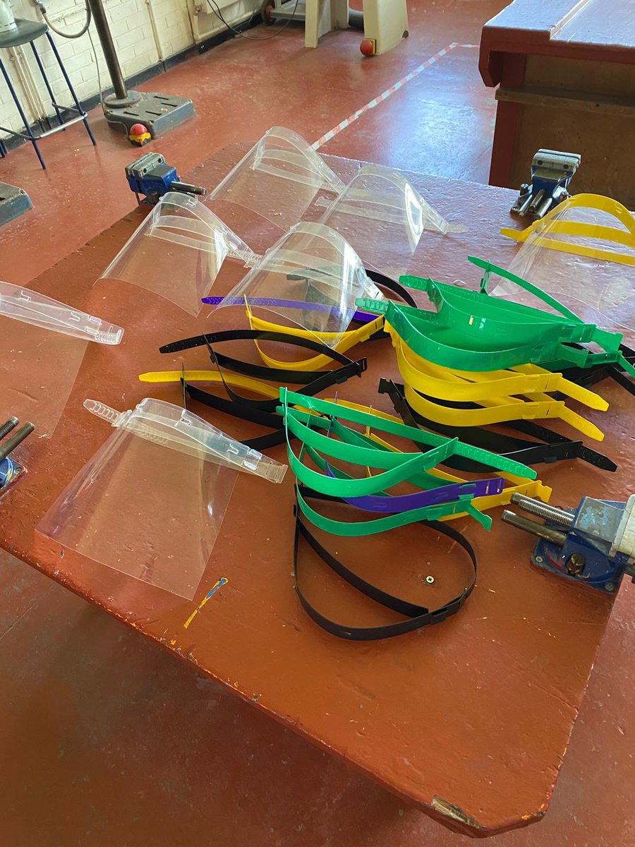 FormbyHighDT's tweet photo. Great idea realised! Dan Hunters great idea to laser cut visors for our local key workers is now a production line! Thank you to Mr Rigby’s for all of his technical skills and help. https://t.co/CgUOEOUBAN