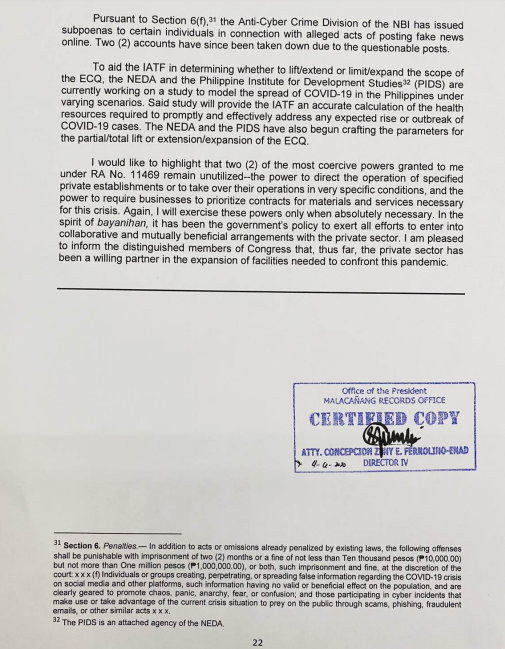 READ: Malacañang releases President Rodrigo Duterte's second weekly report to Congress on his special powers.  http://www.cnn.ph  (6/6)